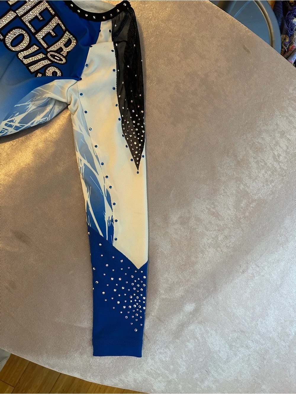 Cheer St. Louis Girls Youth Rhinestone Long Sleeve Gymnastics Leotard Blue White